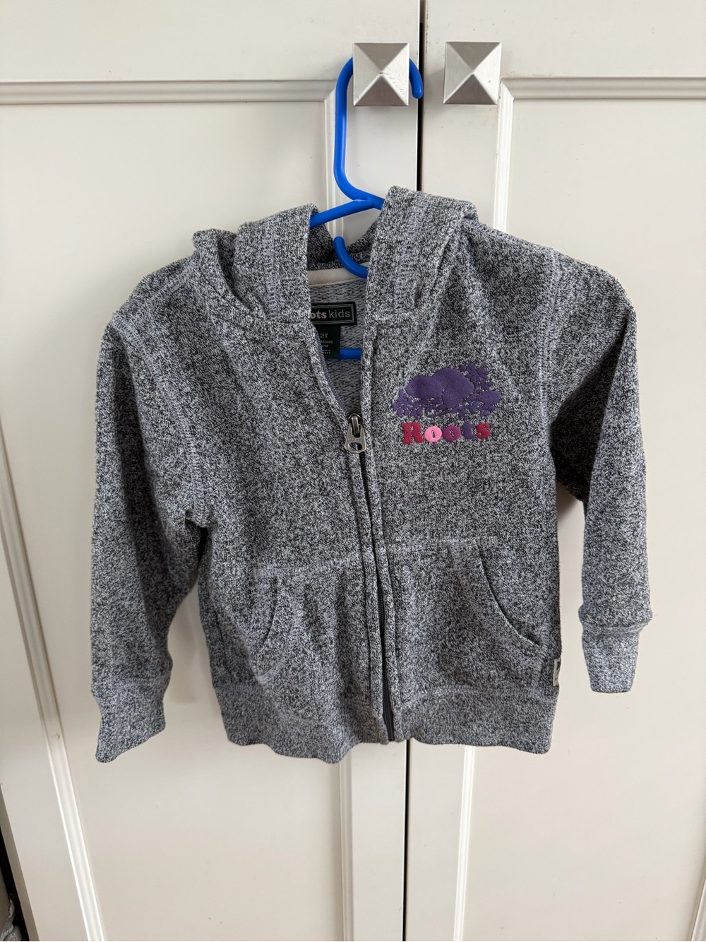 Roots 2t Kids Grey Zip-Up Hoodie with Purple Logo